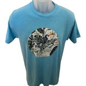RIP CURL “Made for Waves” Toucan Hawaiian Floral Turquoise Tee Shirt Men S Small